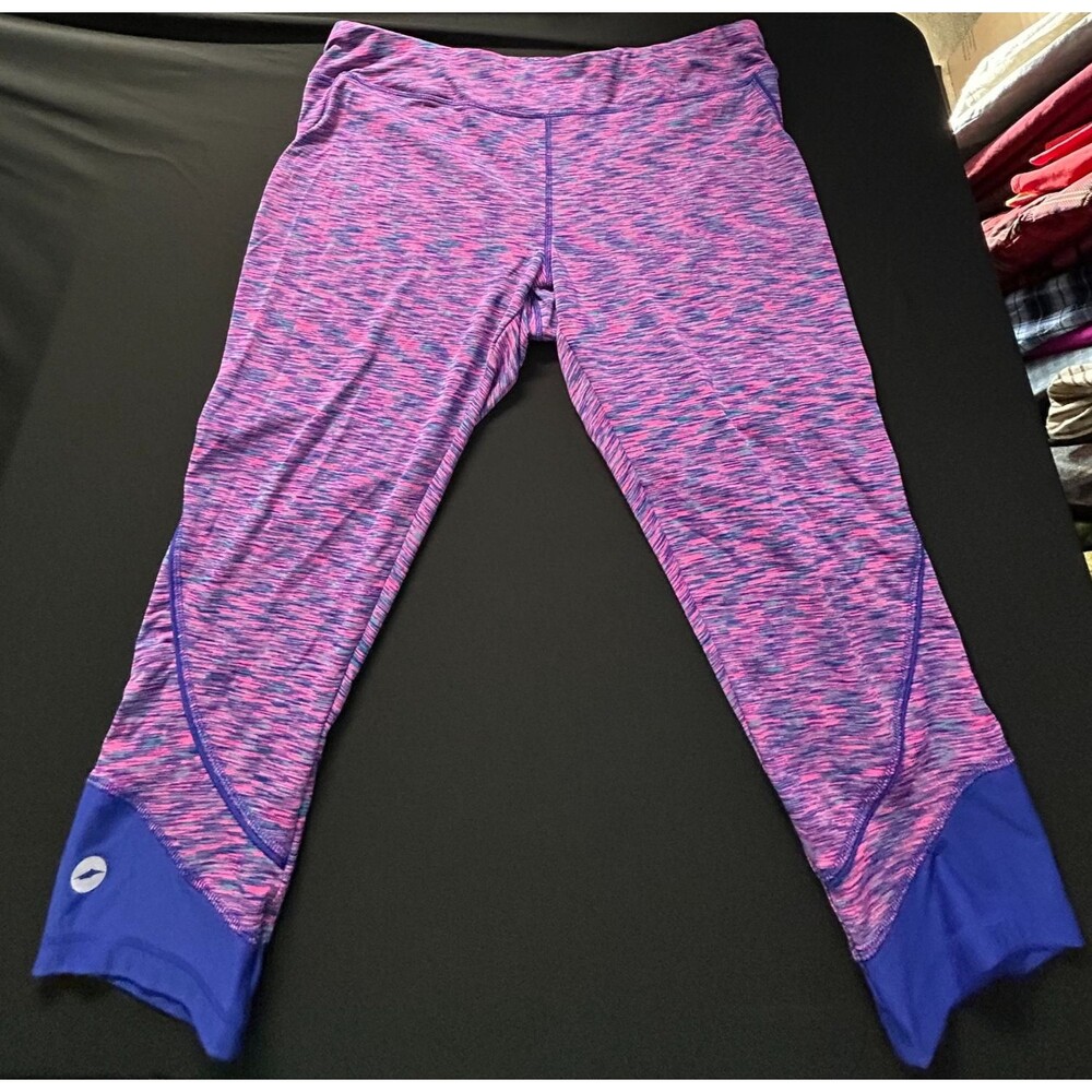 Avia Activewear Capris XXL Pink Royal Blue Geometric Stripe Fitted Pants NWOT